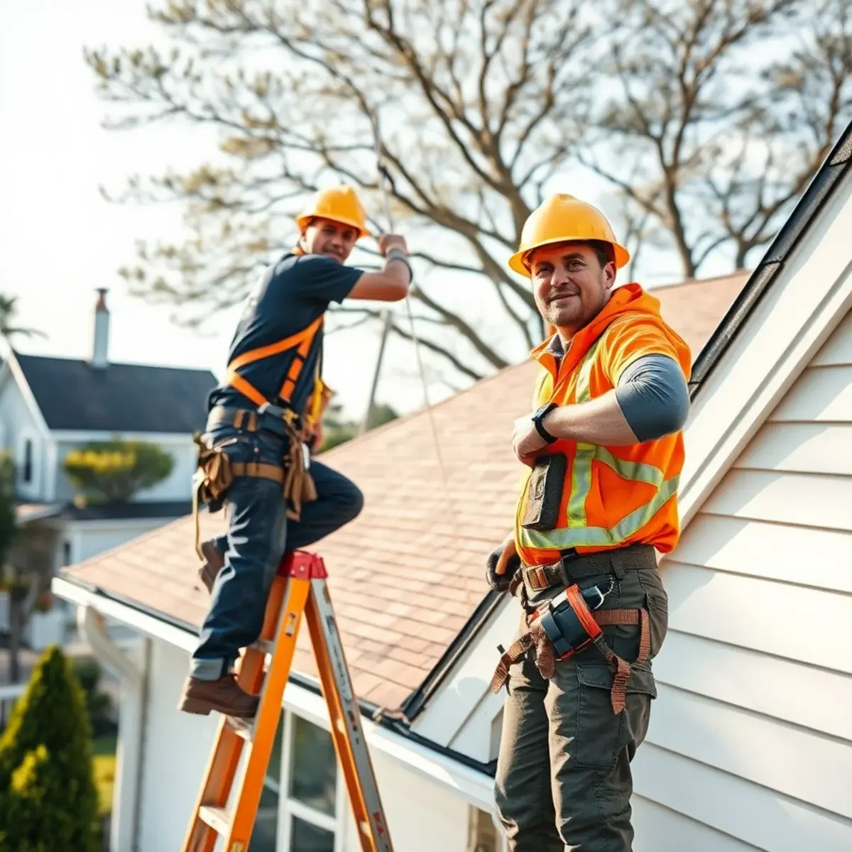 Roofing contractor working on a home in Shoreham, NY
