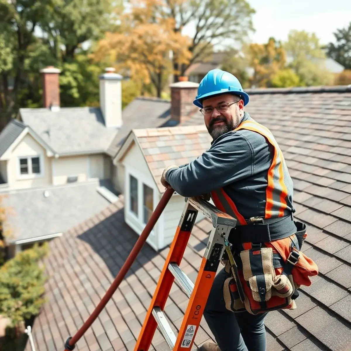 Roofing contractor working on a home in Sleepy Hollow, NY