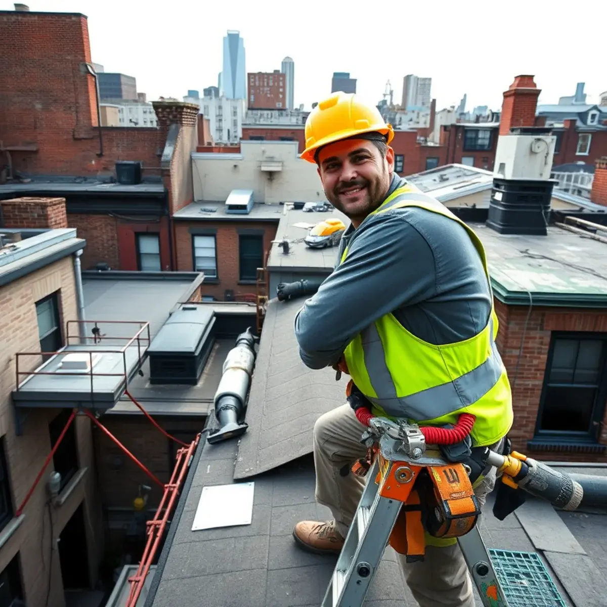 Roofing contractor working on a home in SoHo, NY