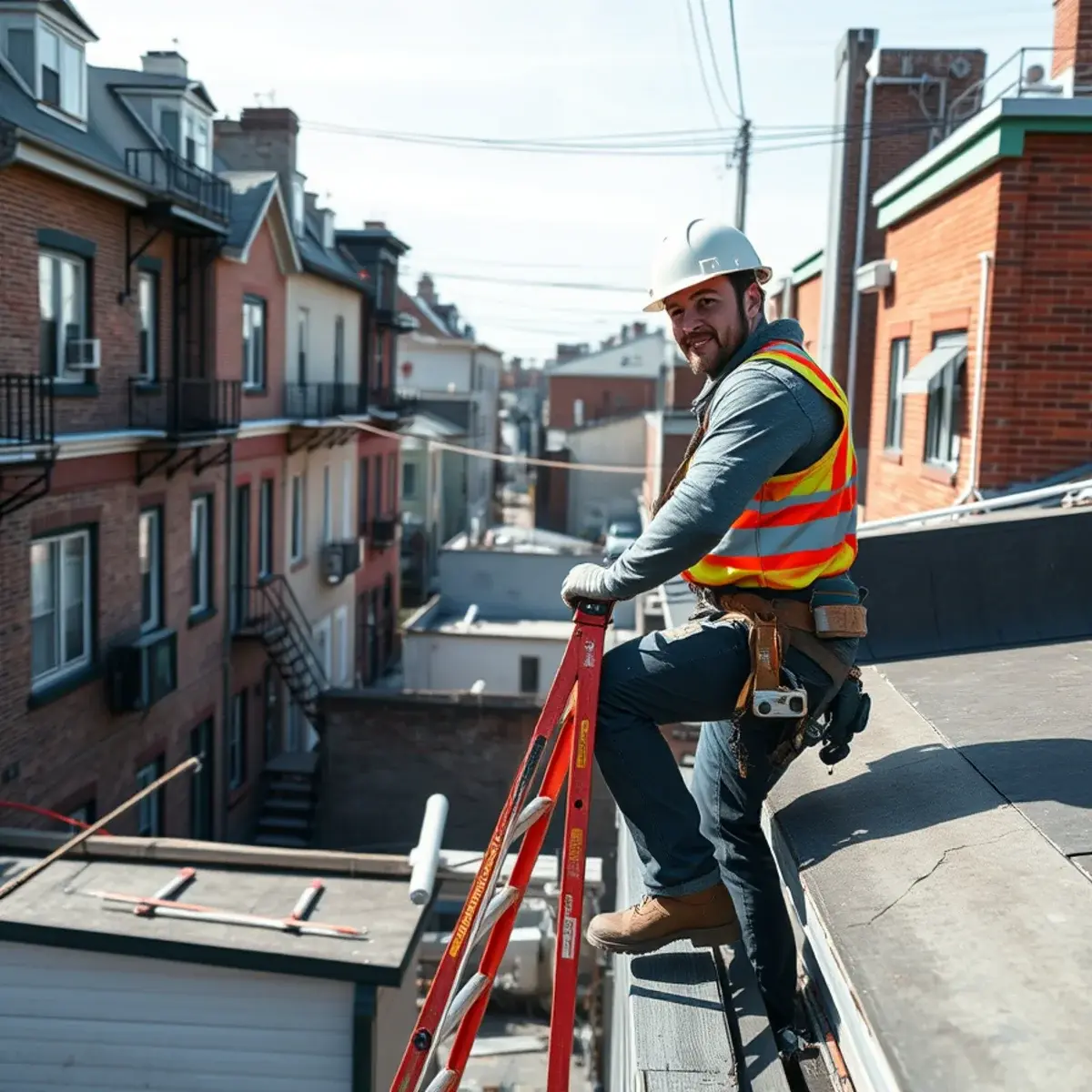 Roofing contractor working on a home in Soundview, NY