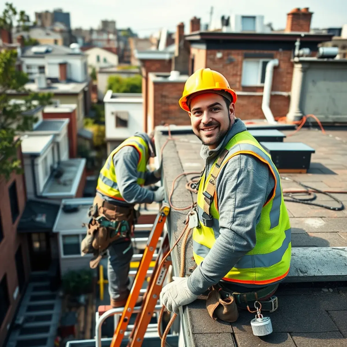 Roofing contractor working on a home in South Beach, NY
