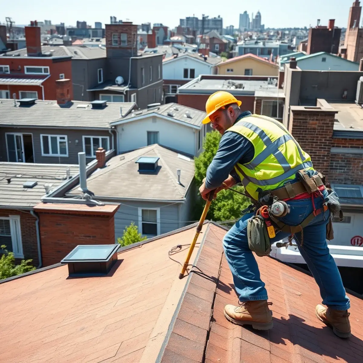 Roofing contractor working on a home in Stapleton, NY