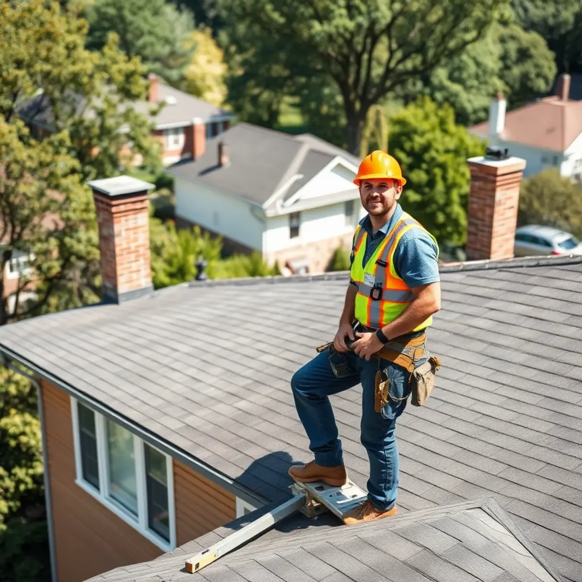 Roofing contractor working on a home in Suffern, NY