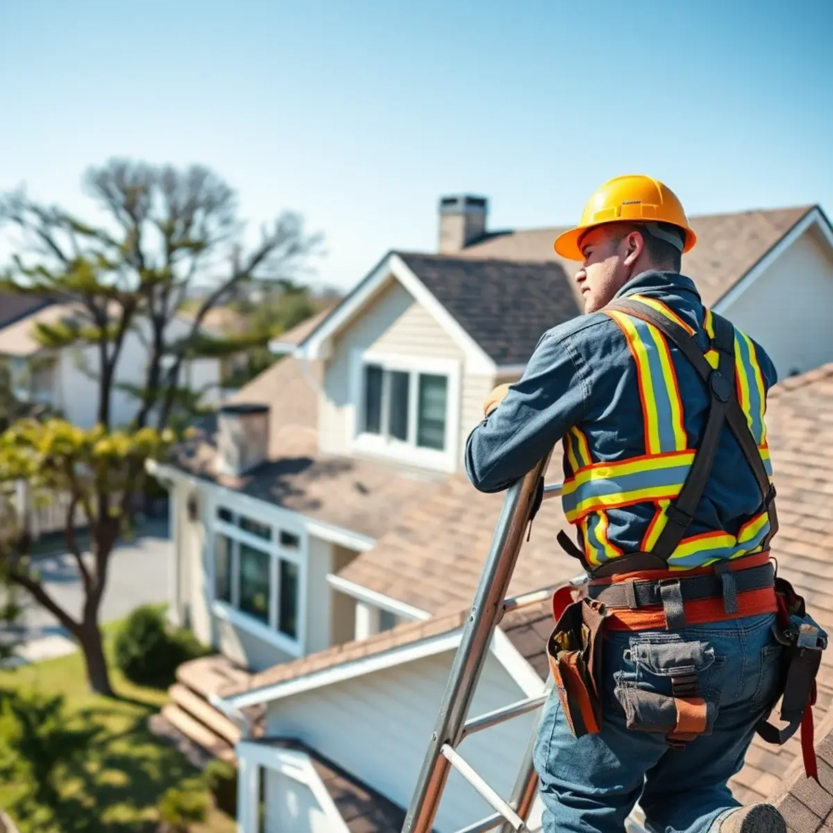 Roofing contractor working on a home in Suffolk County, NY