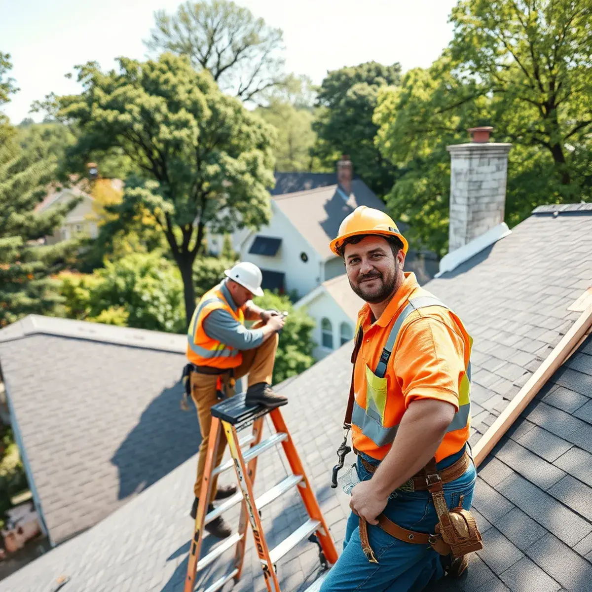 Roofing contractor working on a home in Tappan, NY