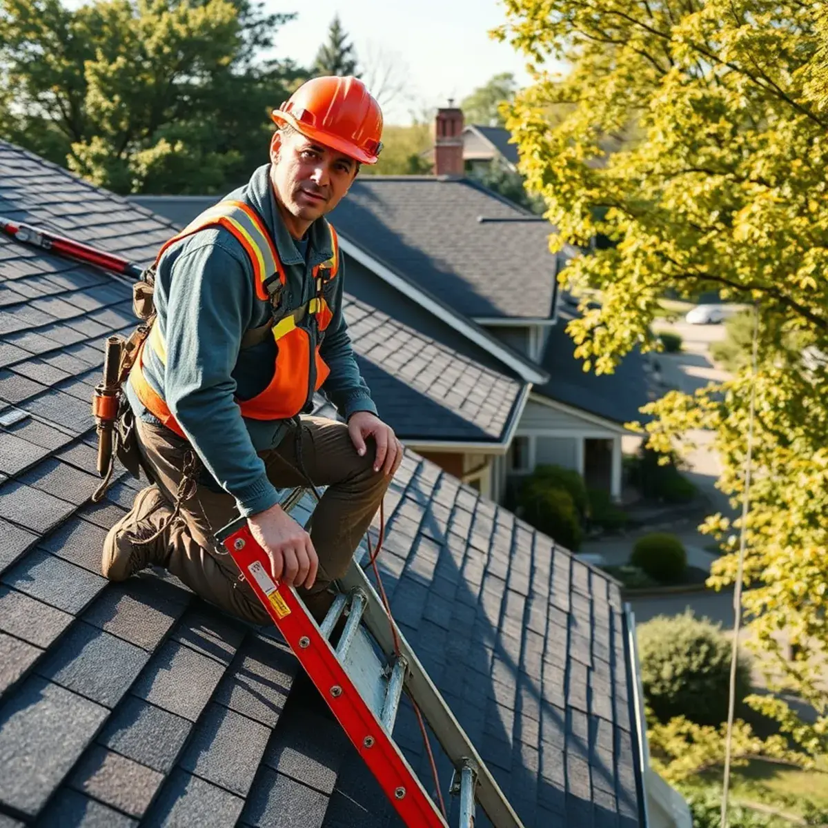 Roofing contractor working on a home in Tarrytown, NY
