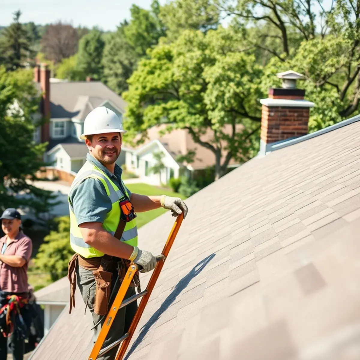 Roofing contractor working on a home in Thiells, NY