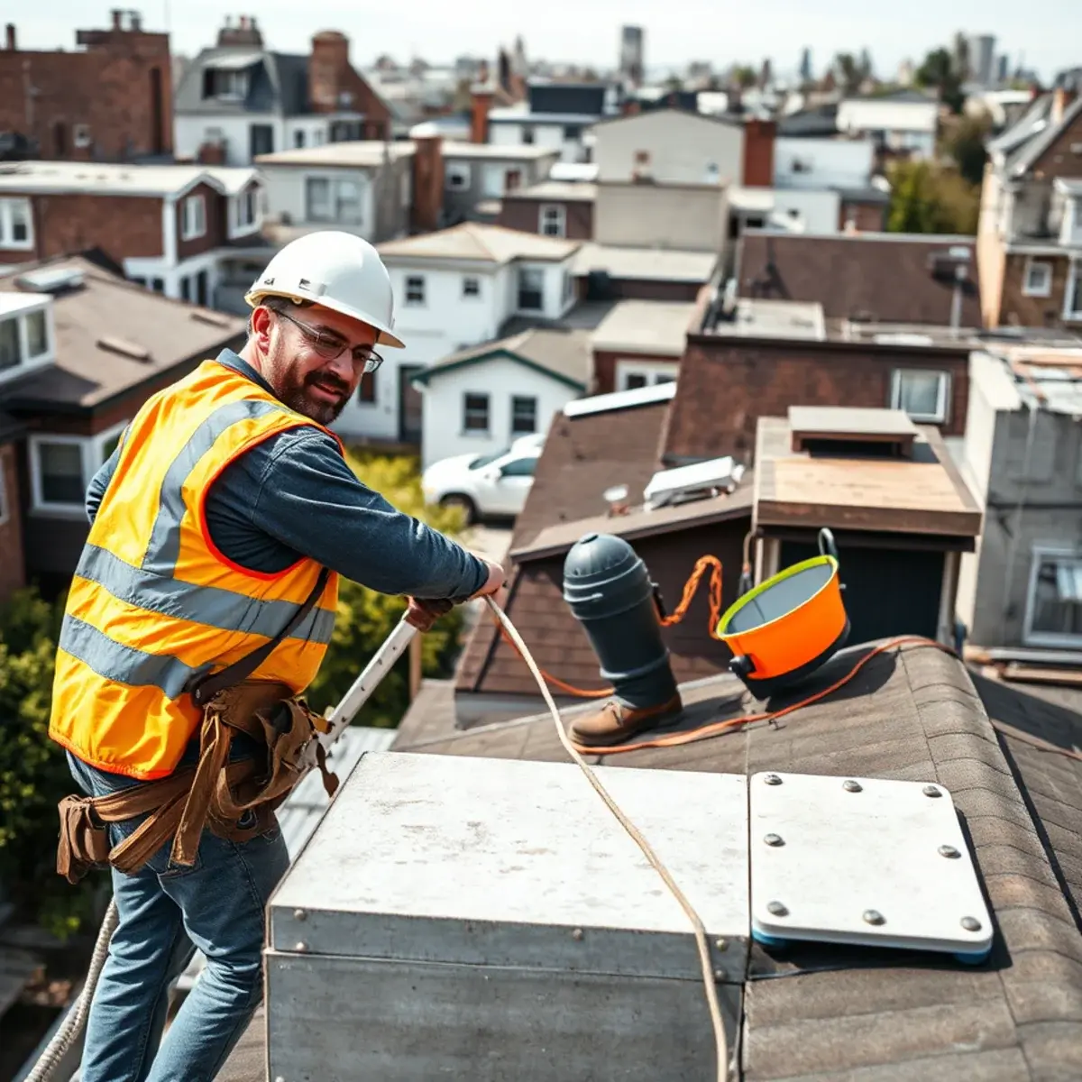 Roofing contractor working on a home in Throggs Neck, NY