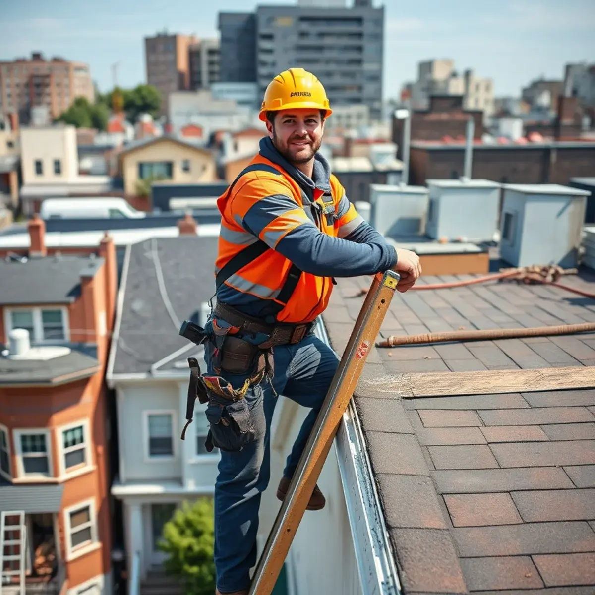 Roofing contractor working on a home in Travis, NY
