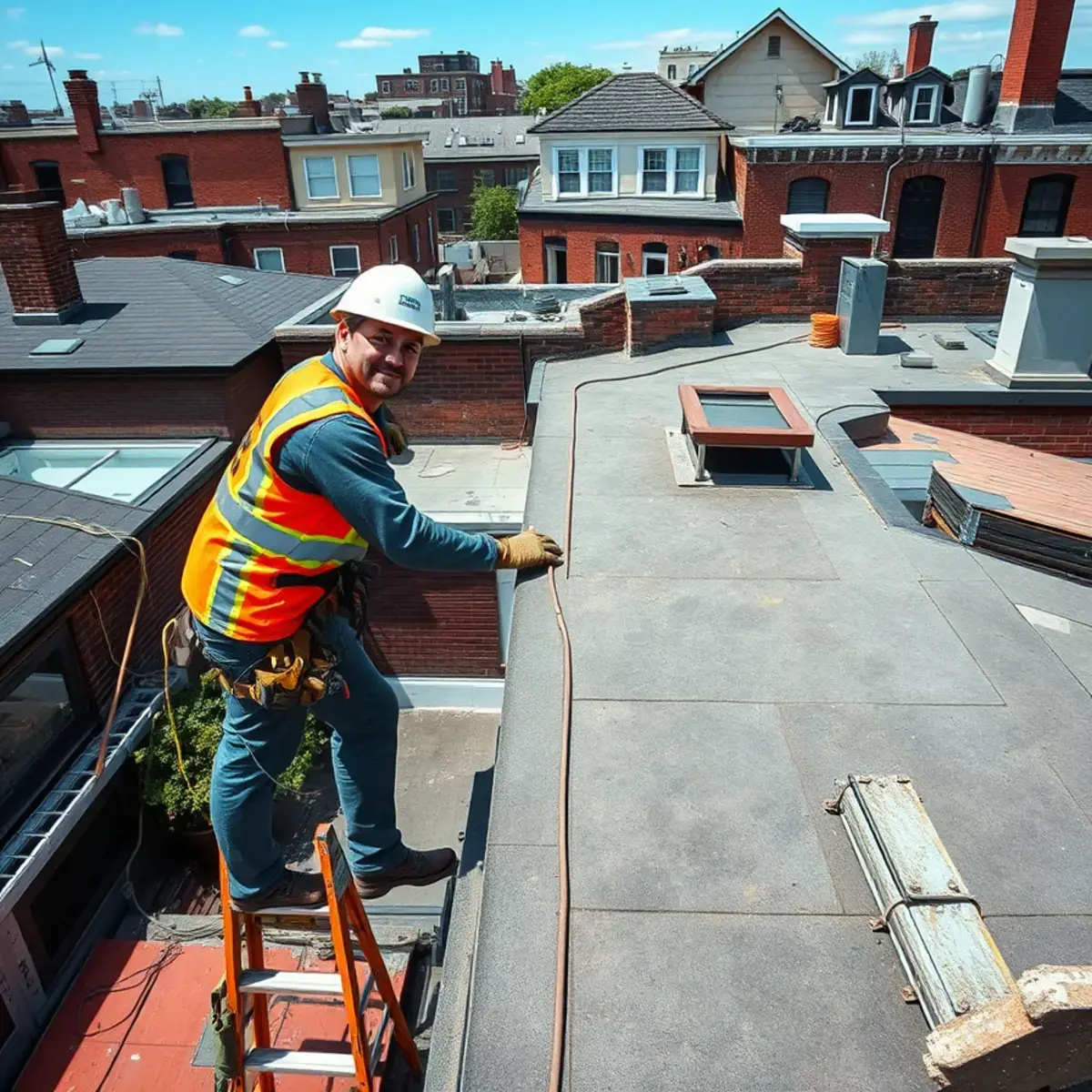 Roofing contractor working on a home in Tremont, NY