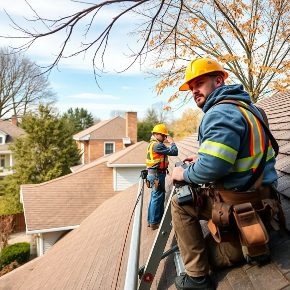 Roofing contractor working on a home in Troy, NY