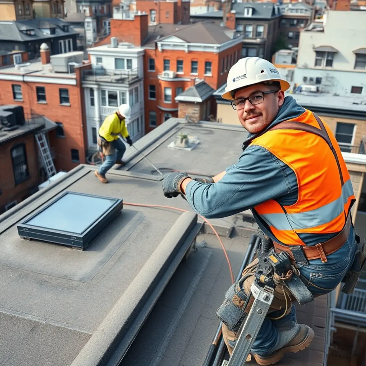 Roofing contractor working on a home in Upper East Side, NY