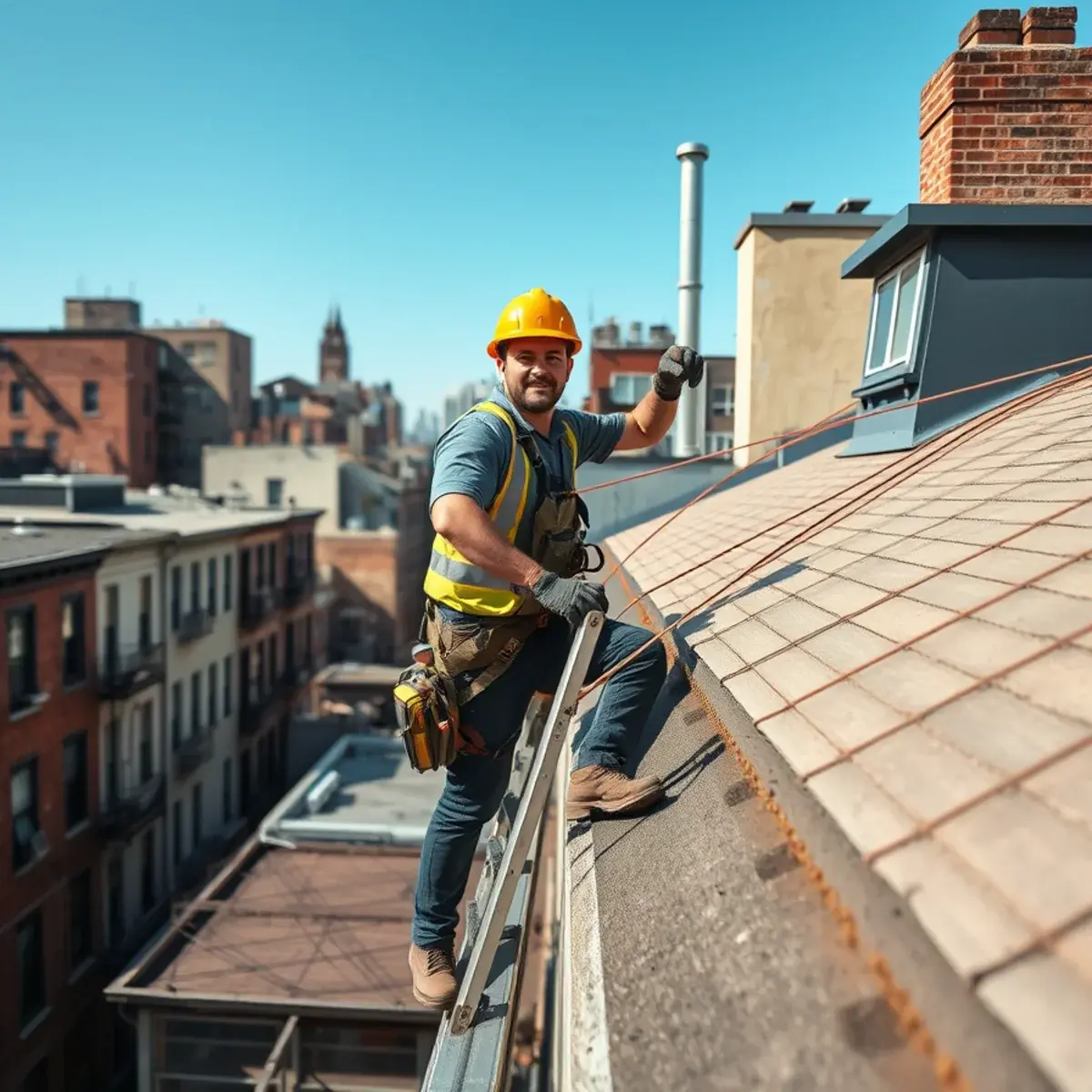 Roofing contractor working on a home in Upper West Side, NY