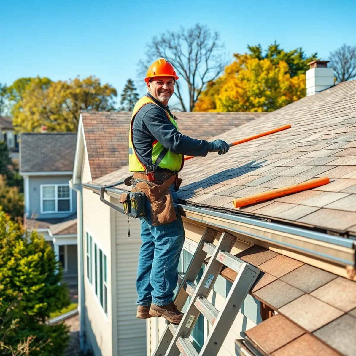 Roofing contractor working on a home in Utica, NY