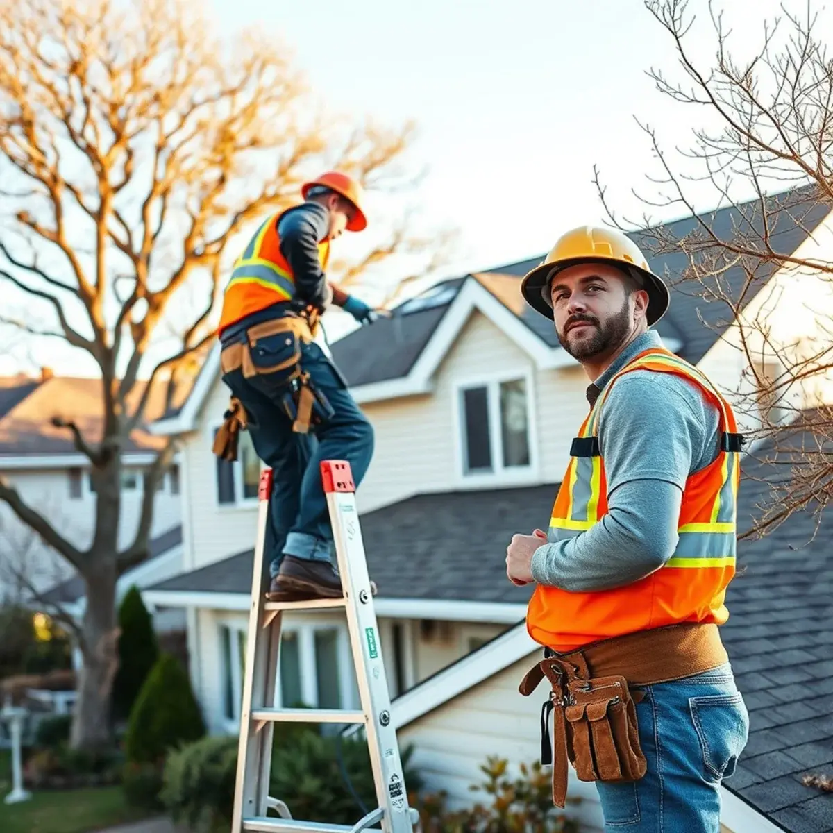 Roofing contractor working on a home in Wantagh, NY