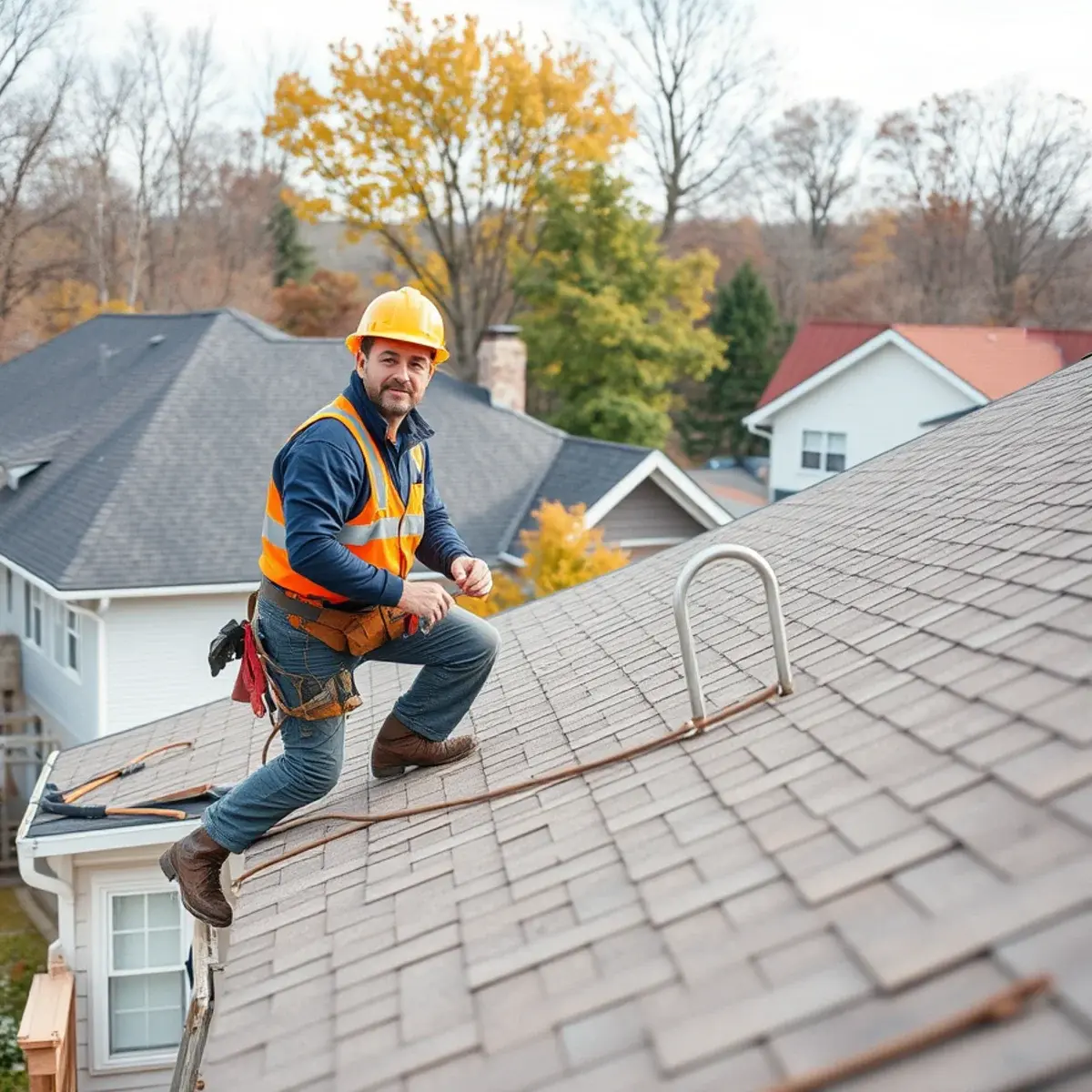 Roofing contractor working on a home in Wappingers Falls, NY