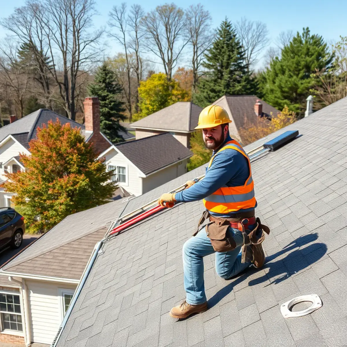 Roofing contractor working on a home in Washingtonville, NY