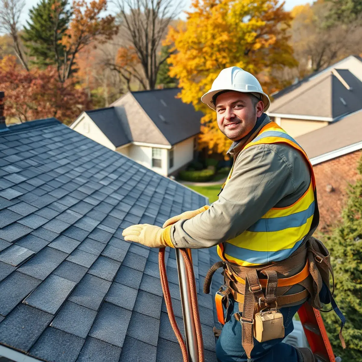 Roofing contractor working on a home in Watertown, NY