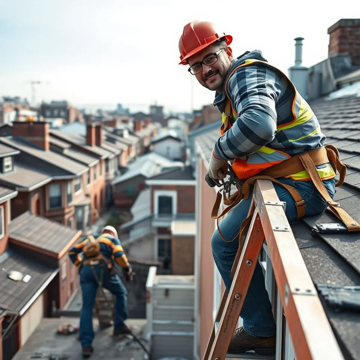 Roofing contractor working on a home in West Brighton, NY