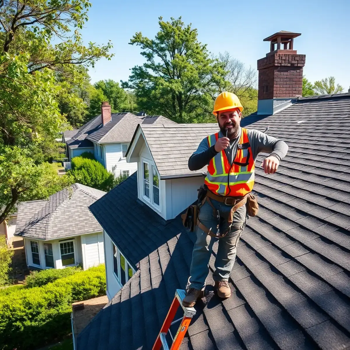 Roofing contractor working on a home in West Haverstraw, NY