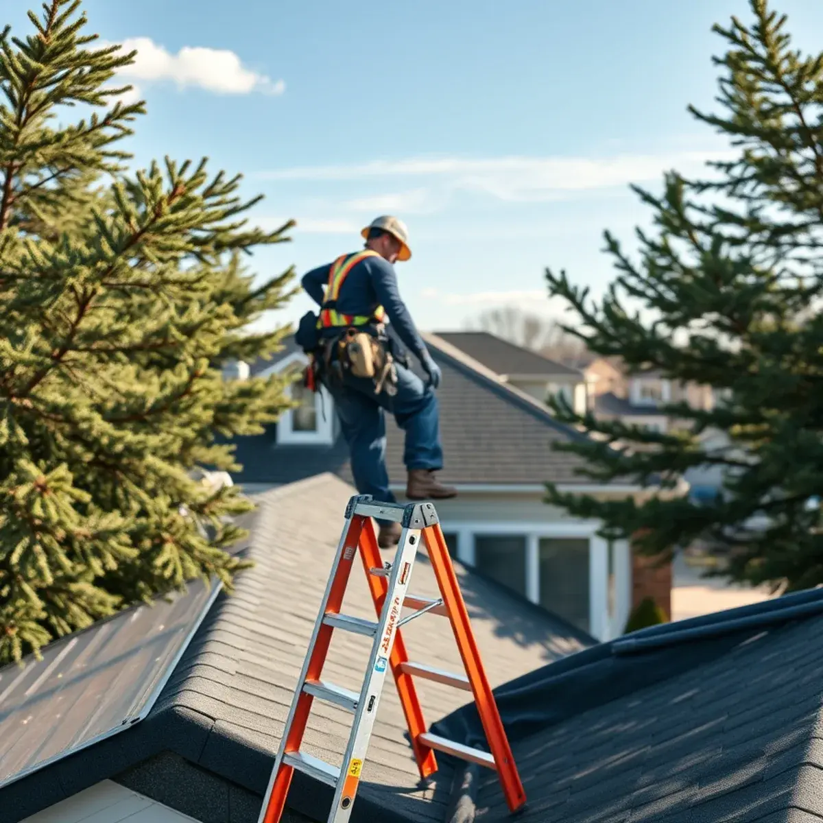 Roofing contractor working on a home in Westbury, NY