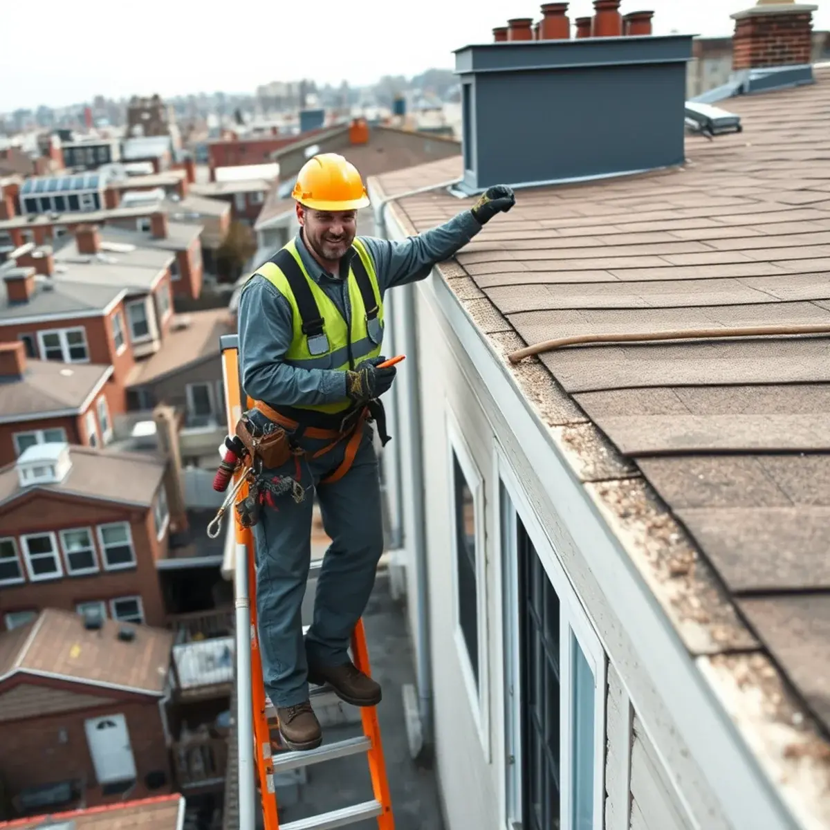 Roofing contractor working on a home in Whitestone, NY