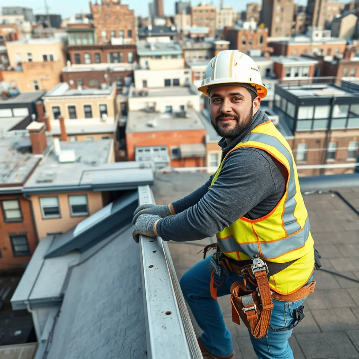 Roofing contractor working on a home in Williamsburg, NY