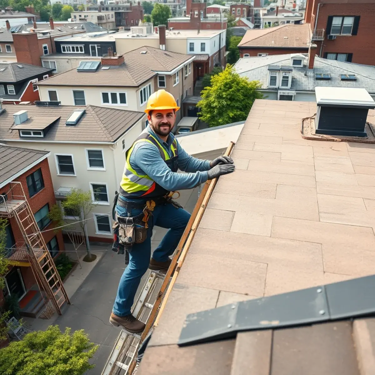 Roofing contractor working on a home in Willowbrook, NY