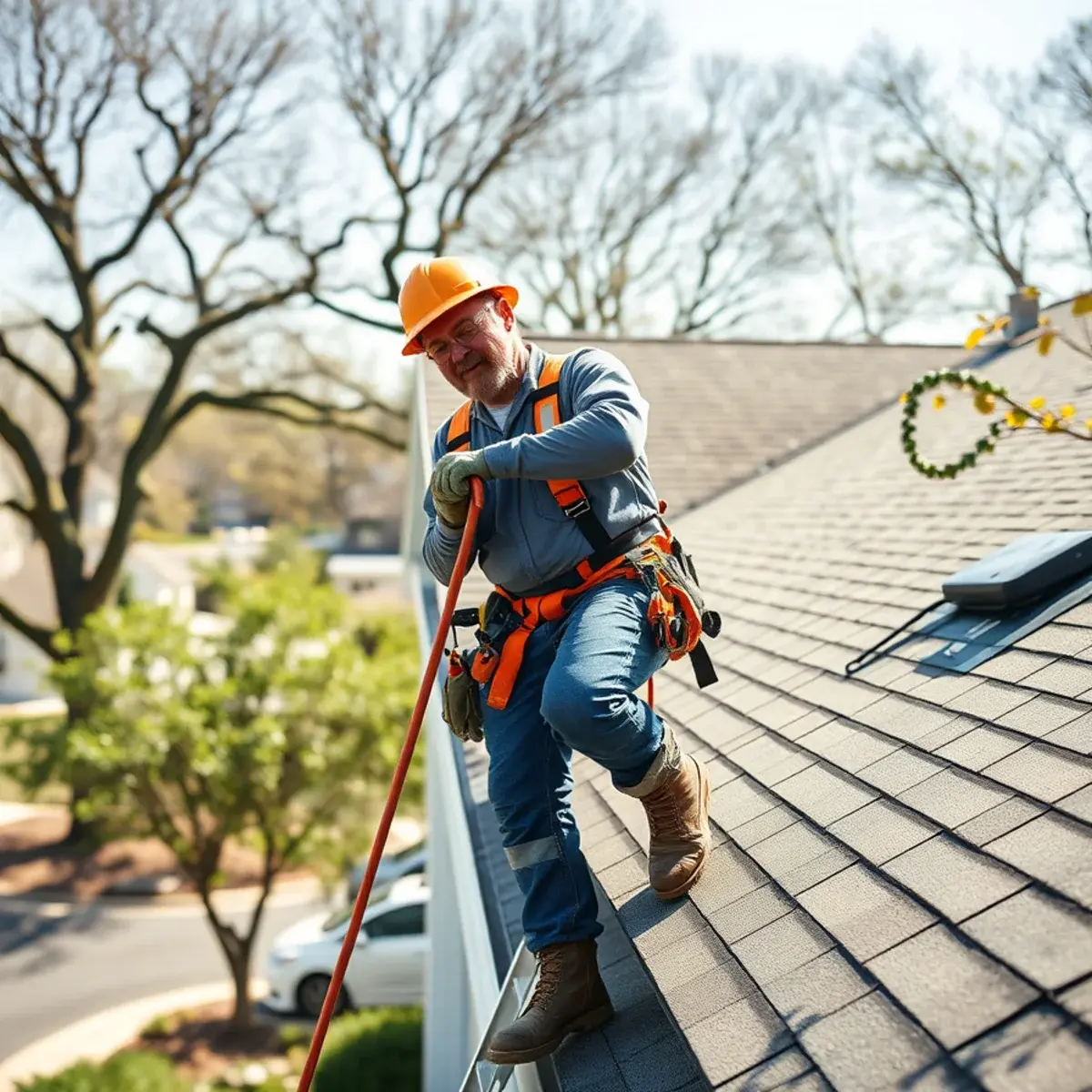 Roofing contractor working on a home in Woodbury, NY