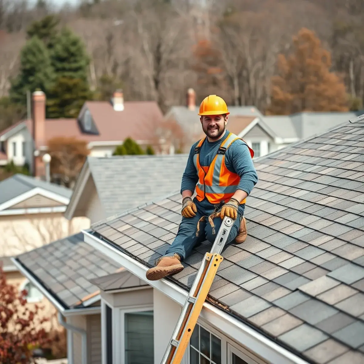 Roofing contractor working on a home in Woodstock, NY